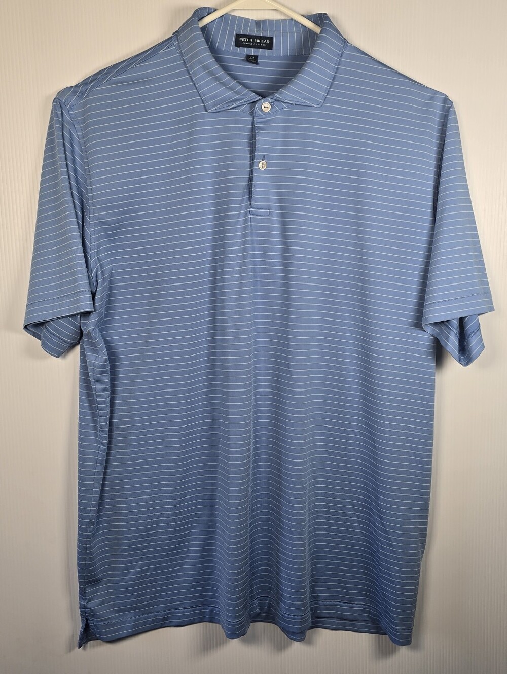 Peter Millar Men's Performance ShortSleeve Jersey Polo LightBlue/White StripeXXL